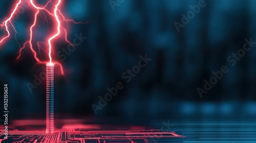 Lightning Arrester Concept, Lightning Rod Integrated into Modern Smart City Technology Concept