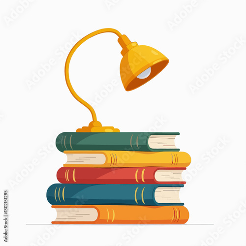 Stack of Books with Lamp, transparent background