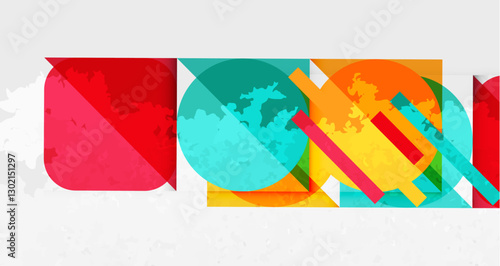 Squares, circles and triangles and grainy noisy texture. Vector Illustration For Wallpaper, Banner, Background, Card, Book Illustration, landing page