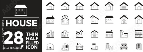 Fotografi House & Real Estate Icon Set in Line Style