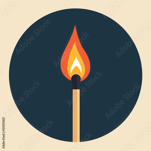 Stylized Burning Match with Transparent Background