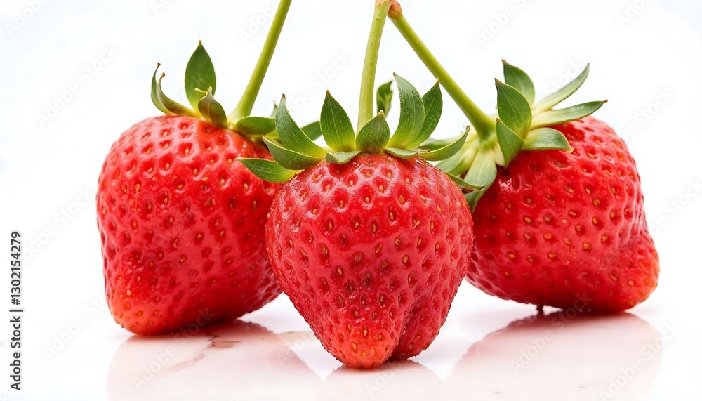 Obraz premium Fresh strawberries close-up on white surface, vibrant red color and juicy texture appealing to consumers