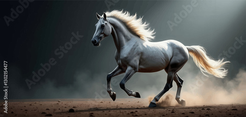 White Horse Galloping on Dusty Ground, transparent background