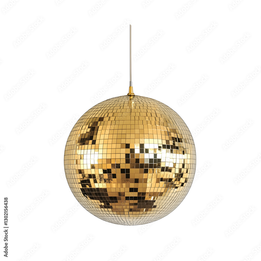 Obraz premium Disco ball golden mirron isolated on white background