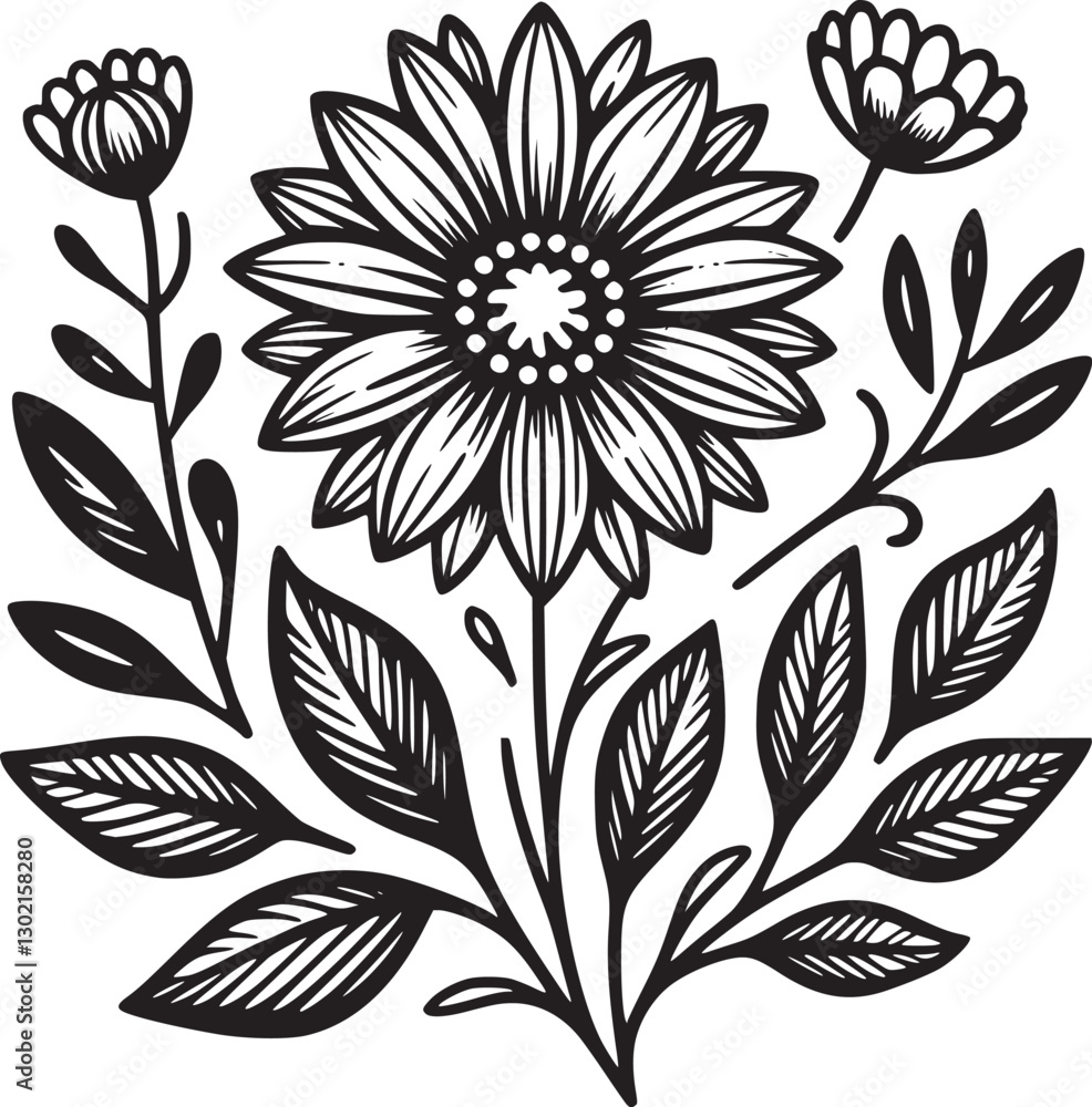 This is an illustration of flowers in a simple and modern line art style. This is an illustration of flowers in a simple and modern line art style.