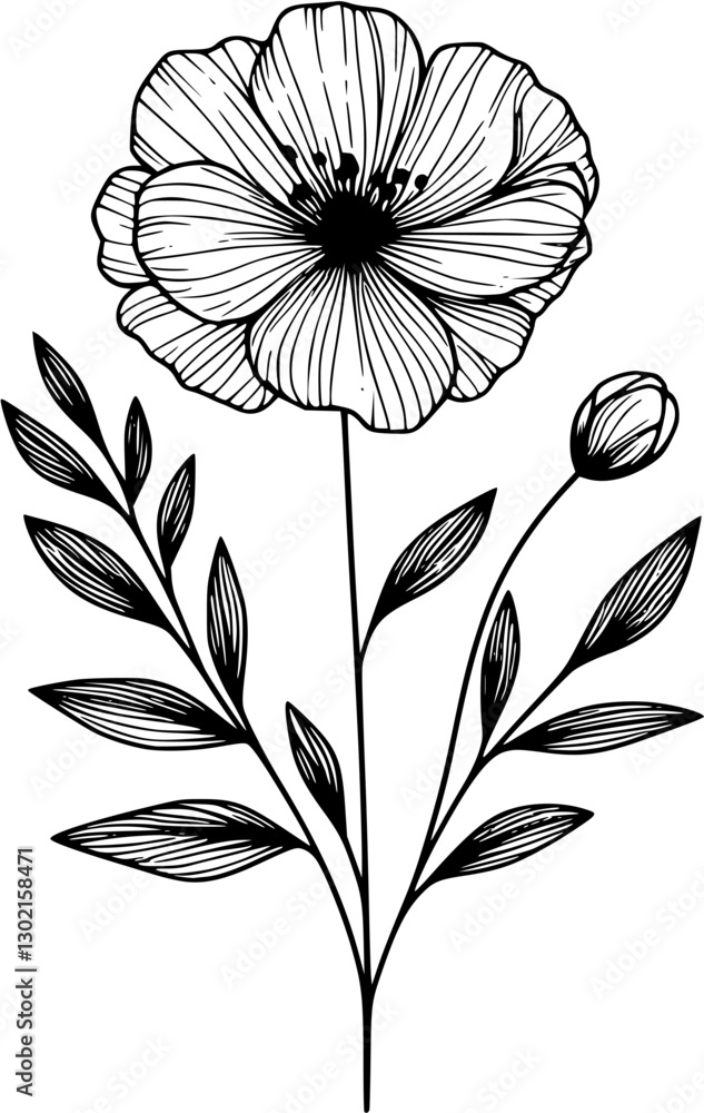 Fototapeta premium This is an illustration of flowers in a simple and modern line art style.
