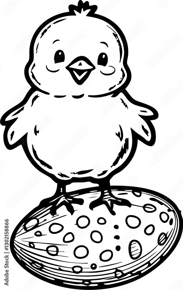 Obraz premium Charming chick hatching from egg farmyard illustration playful close-up new beginnings