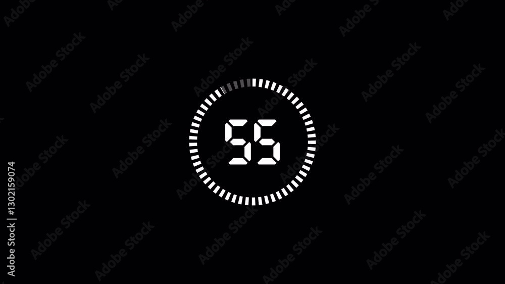 Digital circle countdown timer one minute animation from 60 to 0 seconds on transparent background, 1 minute countdown timer, Digital Countdown video Digital circle countdown timer one minute animation from 60 to 0 seconds on transparent background, 1 minute countdown timer, Digital Countdown video