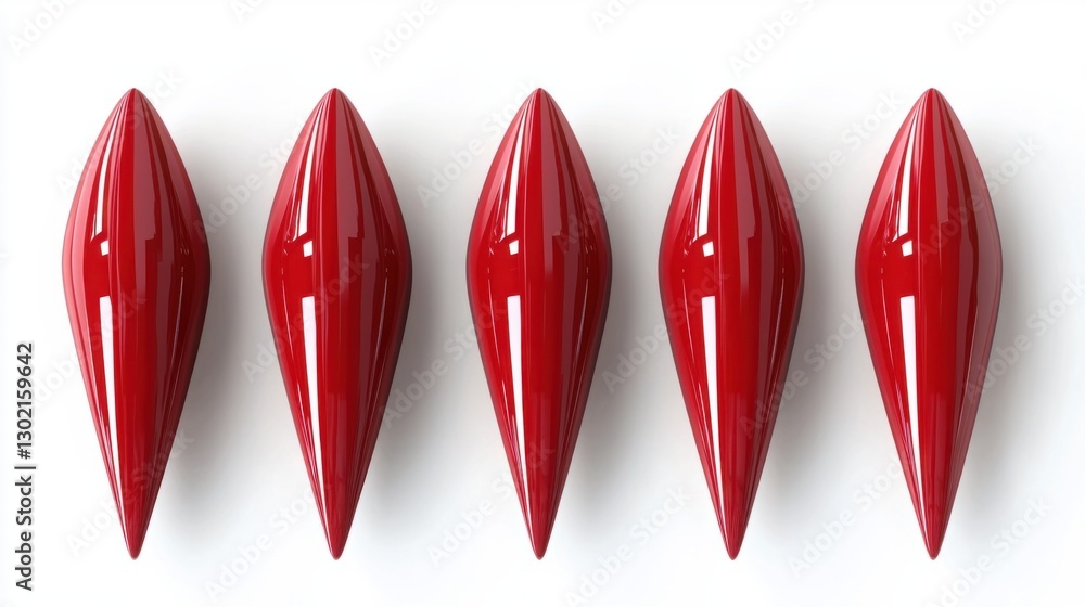 Glossy Red Sculptures Arranged in a Row on White Background