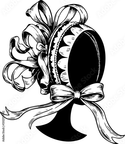 Elegant vintage bonnet design fashion history illustration classic style close-up view textile heritage