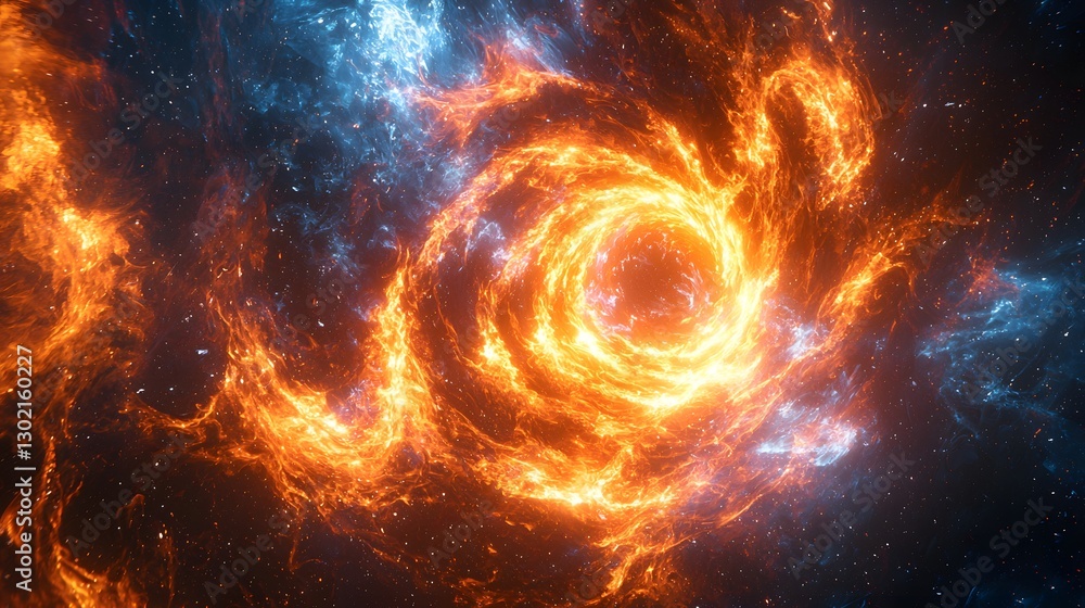 Spirally orange and blue nebula with intricate patterns creating a mesmerizing cosmic display of color and light Spirally orange and blue nebula with intricate patterns creating a mesmerizing cosmic display of color and light