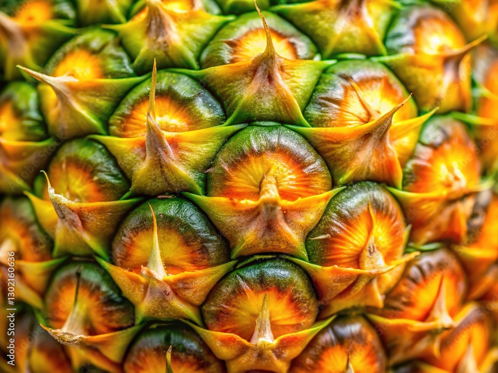 Close-up pineapple skin, vibrant tropical texture, panoramic view, abstract patterns. Close-up pineapple skin, vibrant tropical texture, panoramic view, abstract patterns.