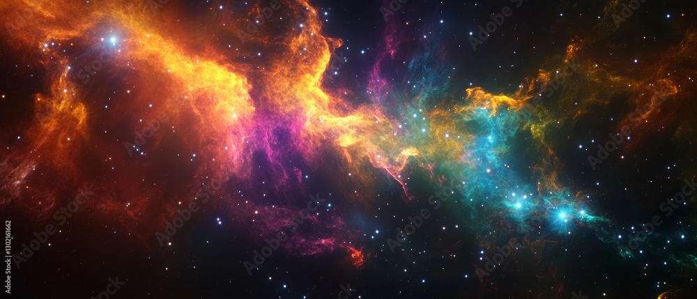 Abstract vibrant nebula with starry glow on a dark surface Abstract vibrant nebula with starry glow on a dark surface