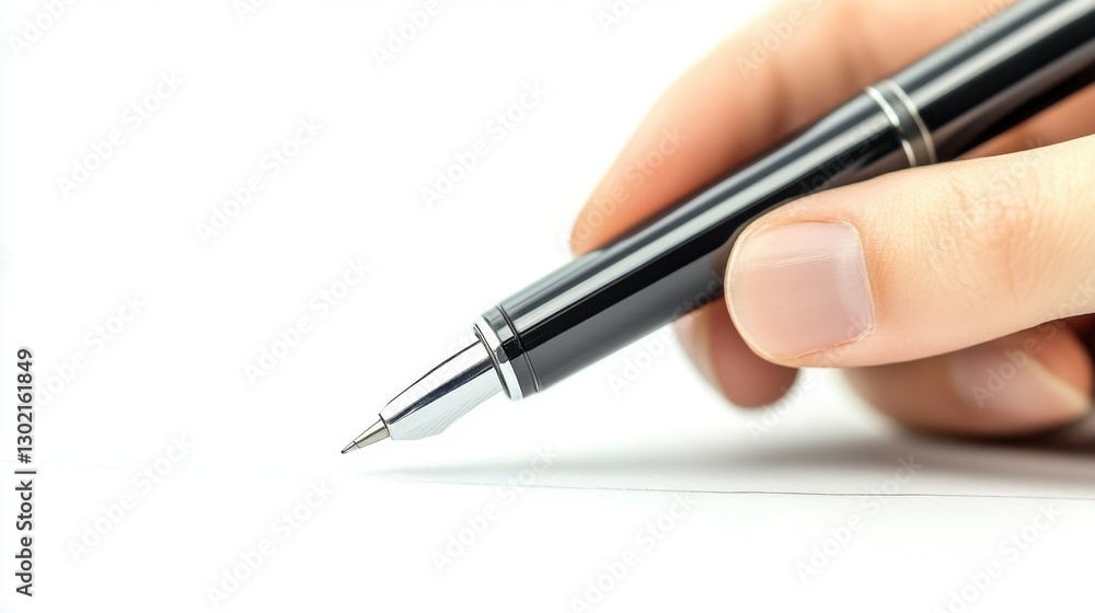 Elegant Hand Holding a Fountain Pen Ready to Write on Paper Elegant Hand Holding a Fountain Pen Ready to Write on Paper