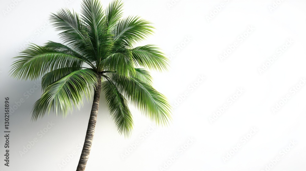 Obraz premium Lush Green Tropical Palm Tree Against Minimalist White Background