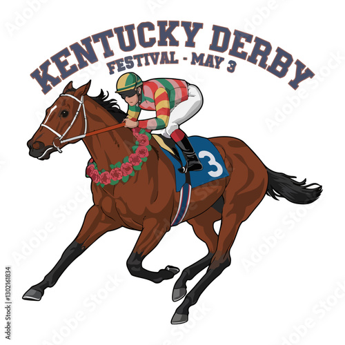 Dynamic Kentucky Derby Festival Vector with Racehorse and Jockey
