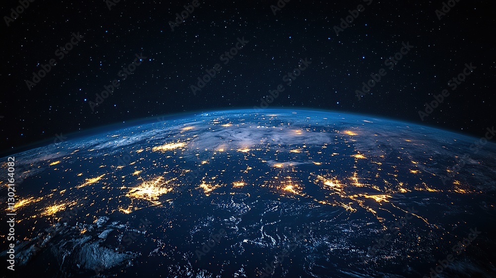 Obraz premium Earth at night, lights of cities, vast space, inspiring view