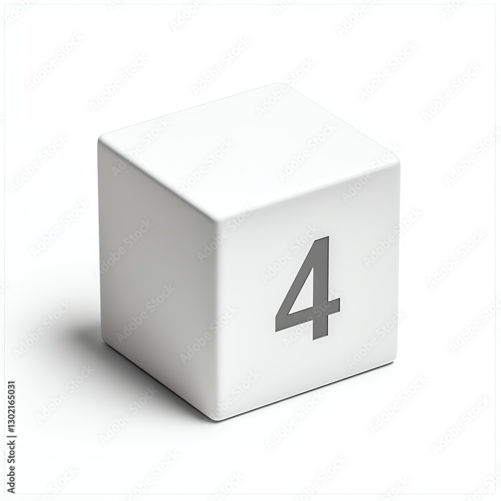 White cube with number four, isolated on a clean background. White cube with number four, isolated on a clean background.