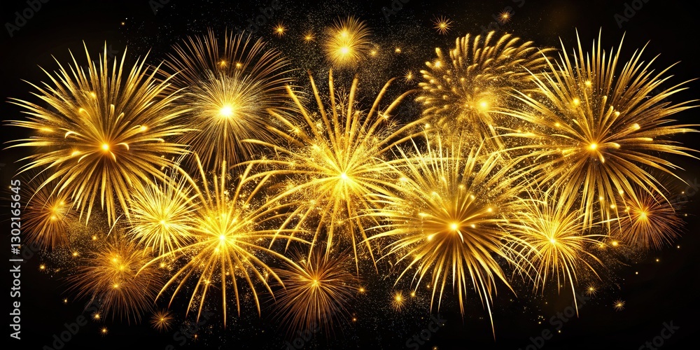 Naklejka premium Gold Fireworks Brilliance Burst on Dark Background