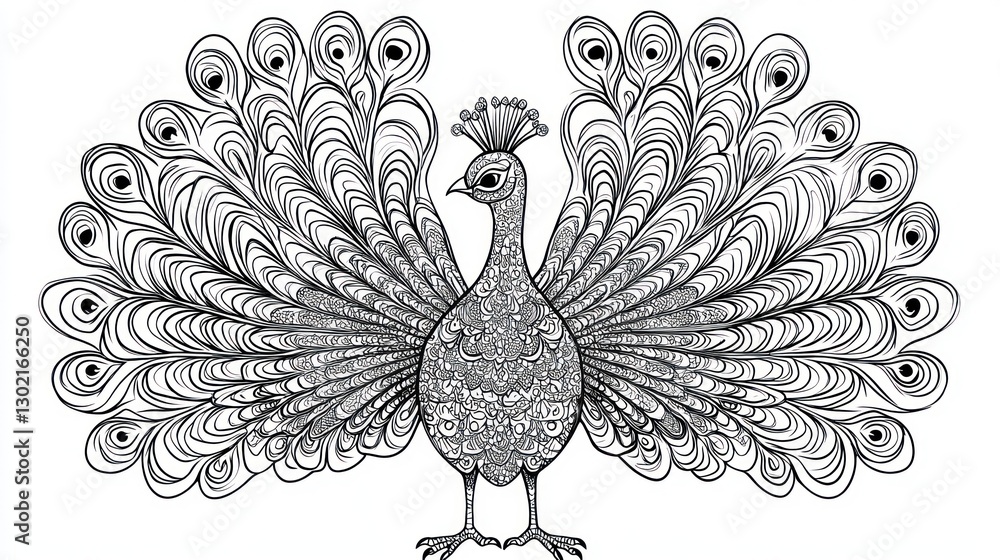 Fototapeta premium Ornate black and white peacock with detailed feathers.