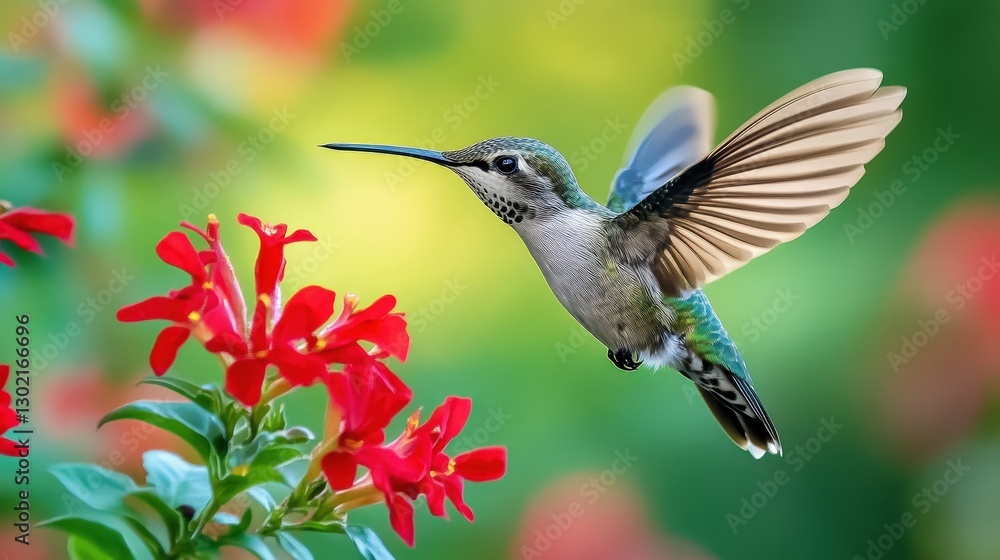 Hummingbird feeding on vibrant flowers garden wildlife photography lush environment close-up nature's beauty Hummingbird feeding on vibrant flowers garden wildlife photography lush environment close-up nature's beauty