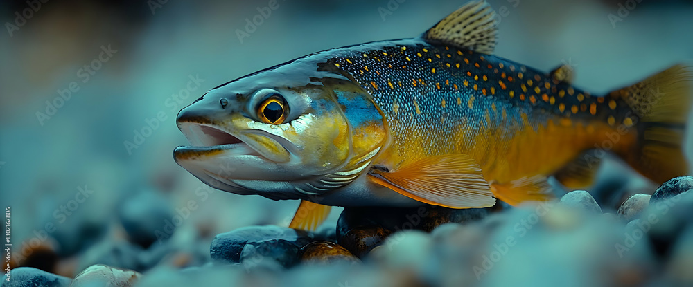 Closeup Of A Colorful Trout In A Rocky Riverbed Closeup Of A Colorful Trout In A Rocky Riverbed