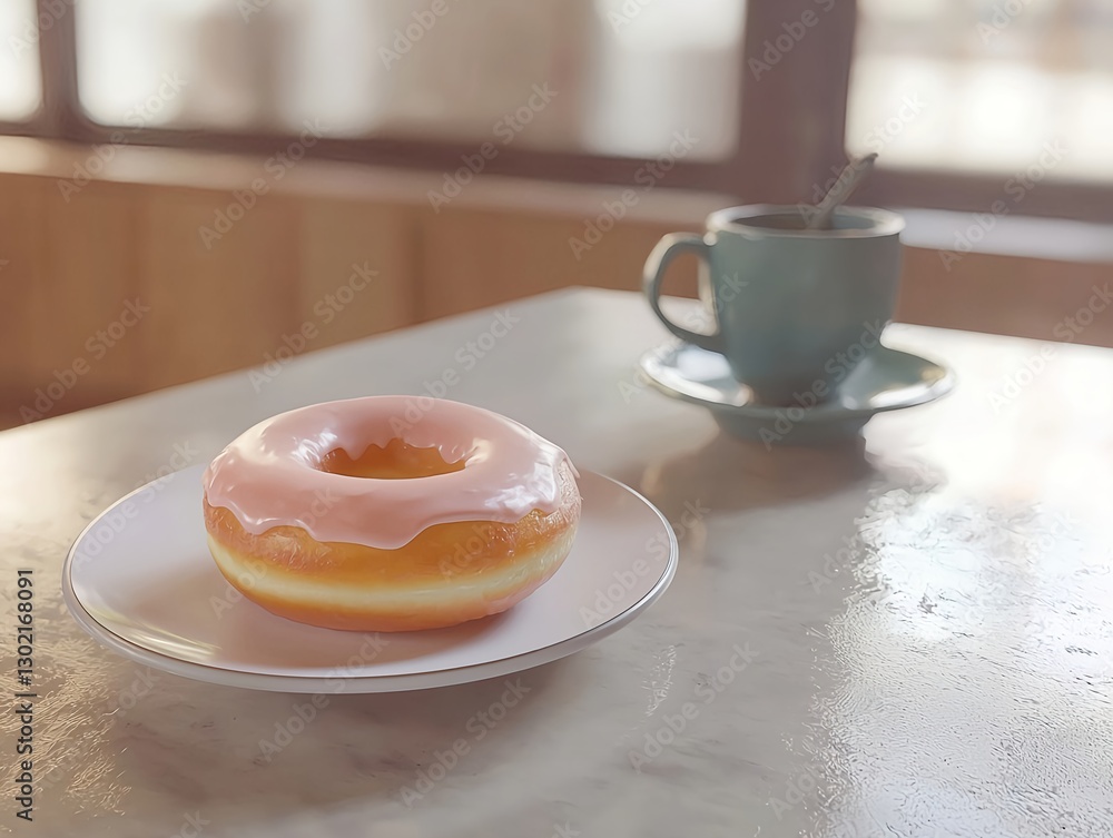 A classic donut on a table in a vintage bakery shop for a minimalistic style advertisement A classic donut on a table in a vintage bakery shop for a minimalistic style advertisement