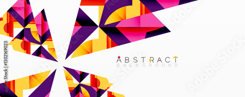Abstract geometric artwork with interwoven angular and curved shapes, dynamic composition with smooth gradients and bold contrasts