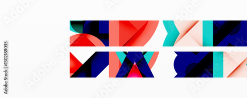 Abstract geometric artwork with interwoven angular and curved shapes, dynamic composition with smooth gradients and bold contrasts