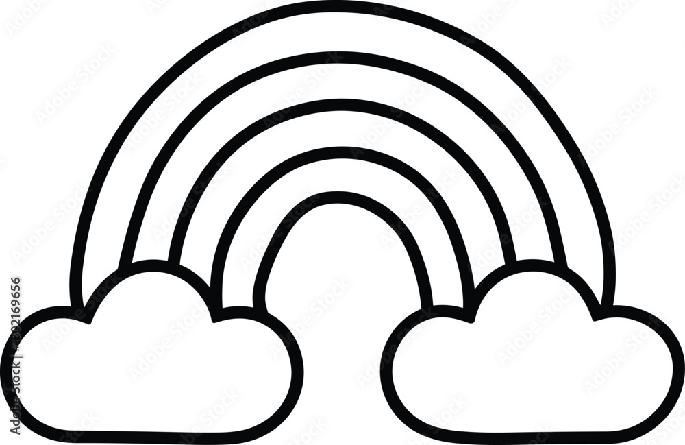 Minimalist Rainbow with Clouds Icon Vector Clipart - Black and White Line Art Minimalist Rainbow with Clouds Icon Vector Clipart - Black and White Line Art