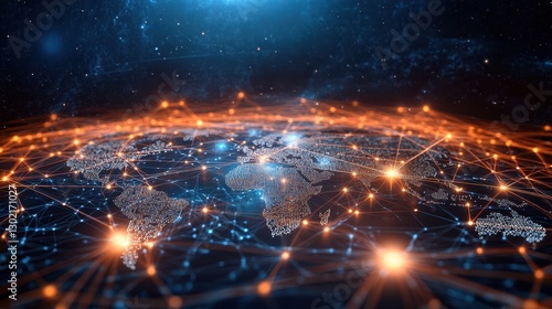 World map is represented as digital connected network