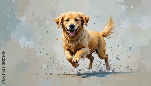 dog painting Golden Retriever in Motion: A Burst of Joy and Energy