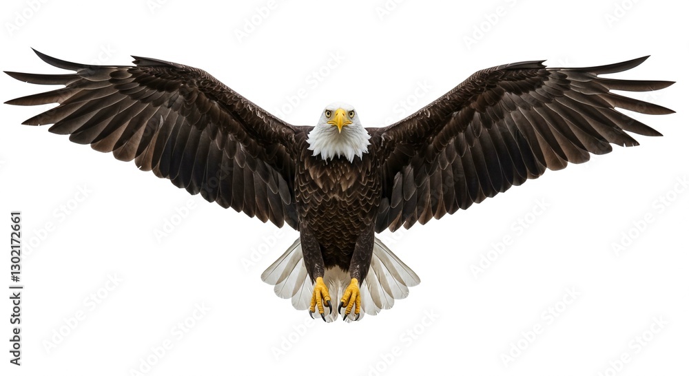 Obraz premium Majestic Bald Eagle in Flight Wings Spread Wide Isolated on White Background