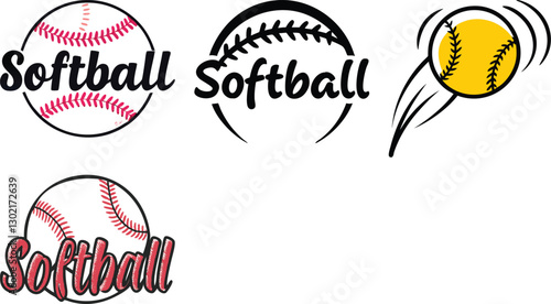 Softball logo stylish design on white background vector art set 