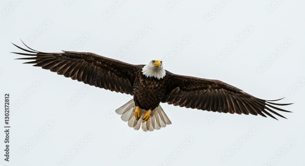 Obraz premium Majestic Bald Eagle in Flight Wings Spread Wide Soaring High Above