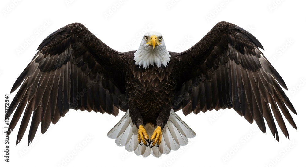 Fototapeta premium Majestic Bald Eagle with Wings Spread Wide Isolated on White Background Wildlife Photography