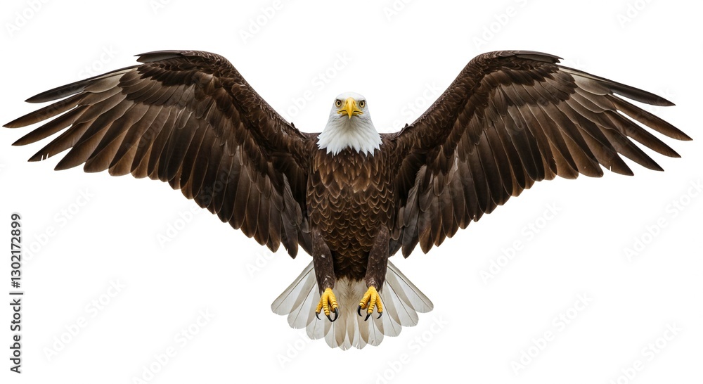 Majestic Bald Eagle with Wings Spread Wide Isolated on White Background Majestic Bald Eagle with Wings Spread Wide Isolated on White Background