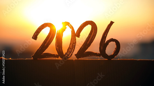 3d render of a 2026 happy new year sign on morning sunshine 