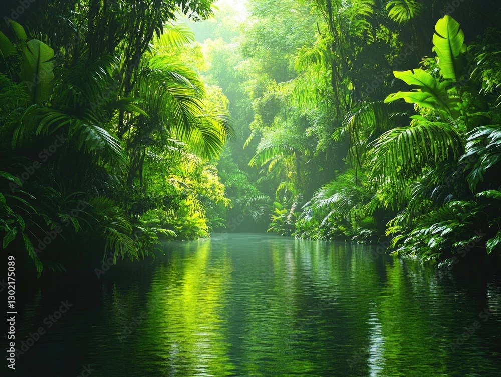 Obraz premium River in Lush Green Forest