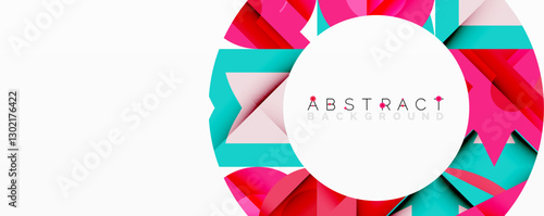 Abstract geometric composition with interlocking circular and angular shapes, featuring smooth gradients and sharp contrasts on a white background