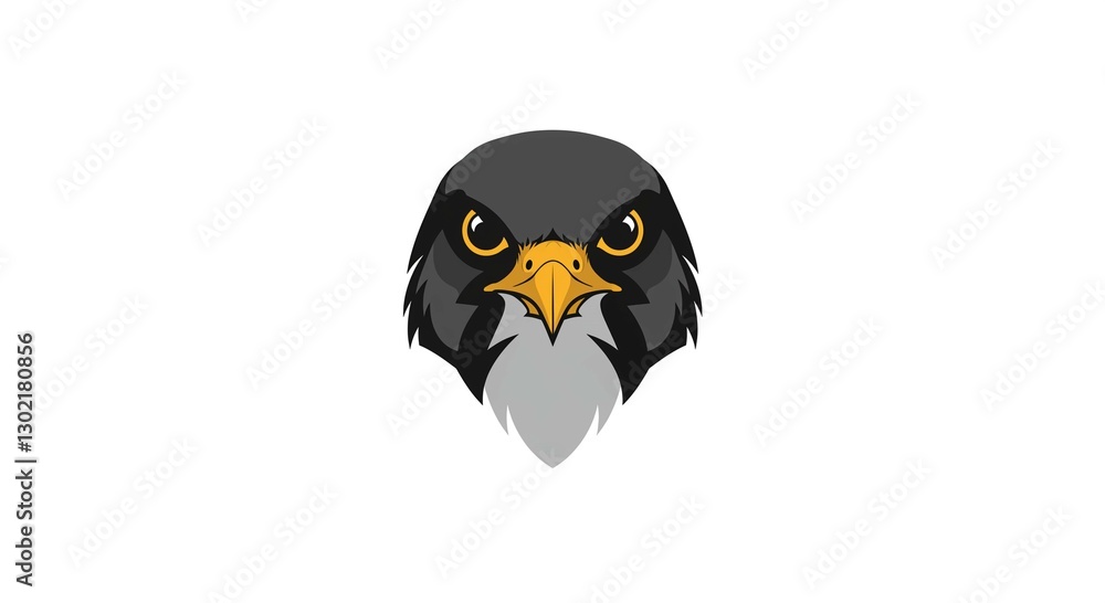 Naklejka premium Powerful Hawk Head Illustration Fierce Bird of Prey Graphic Design Intense Gaze Wildlife Art