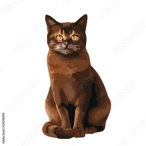 Brown Cat Sitting in white background