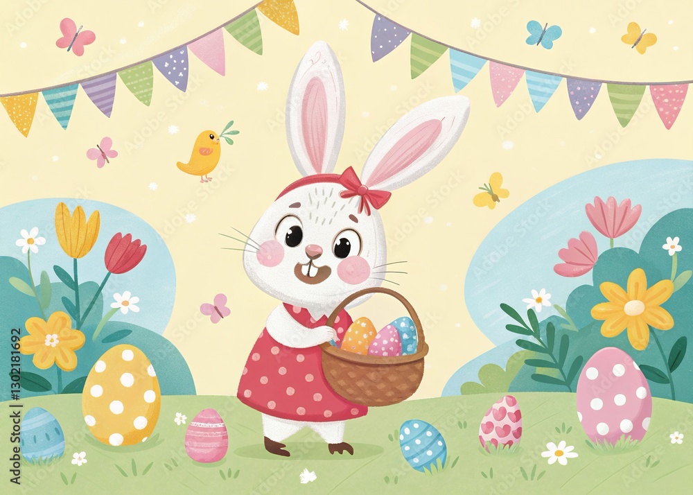 Happy Easter Sunday Poster, Artwork Easter Bunnies with a Big Easter Egg, Ringing a Gold Bell, Easter Greetings with Sunbeam Happy Easter Sunday Poster, Artwork Easter Bunnies with a Big Easter Egg, Ringing a Gold Bell, Easter Greetings with Sunbeam