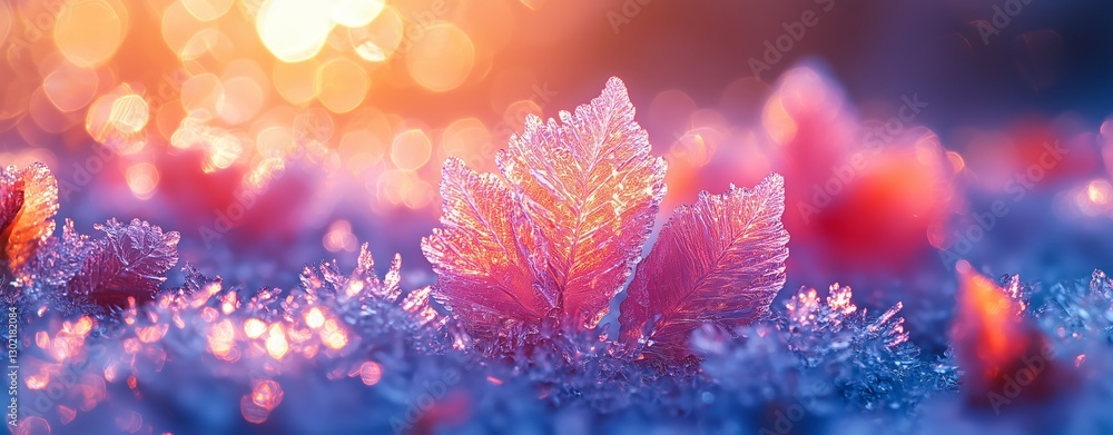 Fototapeta premium Colorful macro photography of a crystalline frost pattern forming