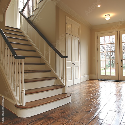 Staircase leading up in home foyer, outside view