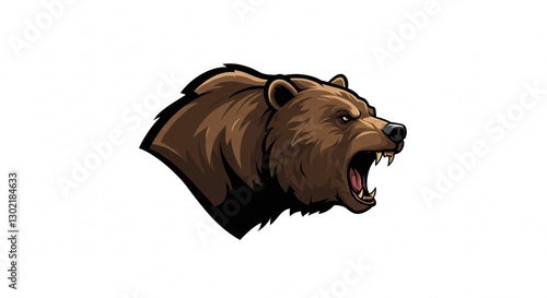 Powerful Grizzly Bear Head Roaring Aggressive Wild Animal Illustration Graphic