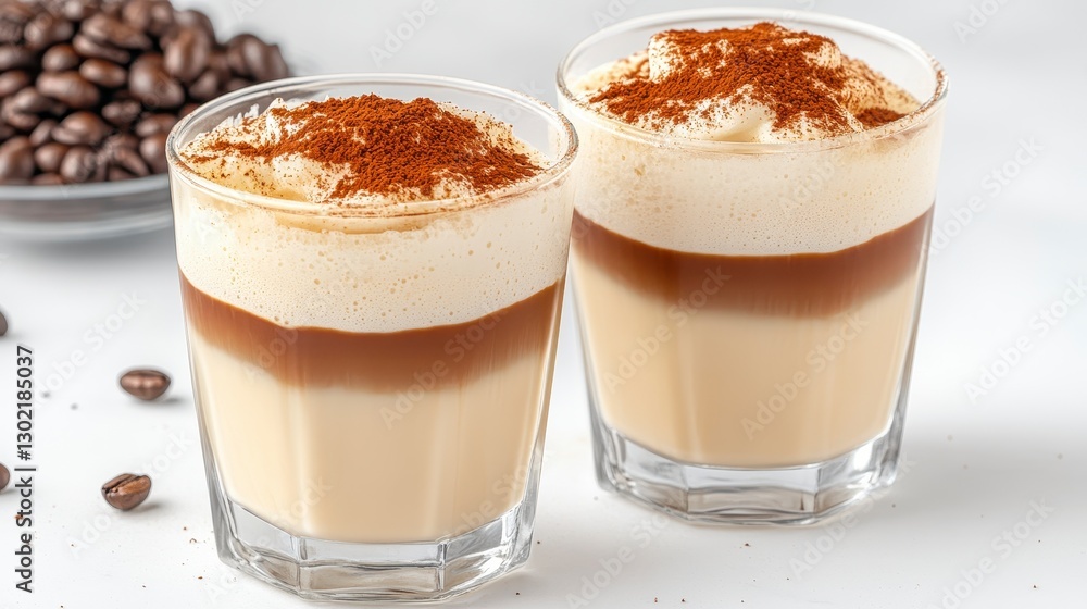 Layered Coffee Drinks with Whipped Cream and Cocoa Layered Coffee Drinks with Whipped Cream and Cocoa