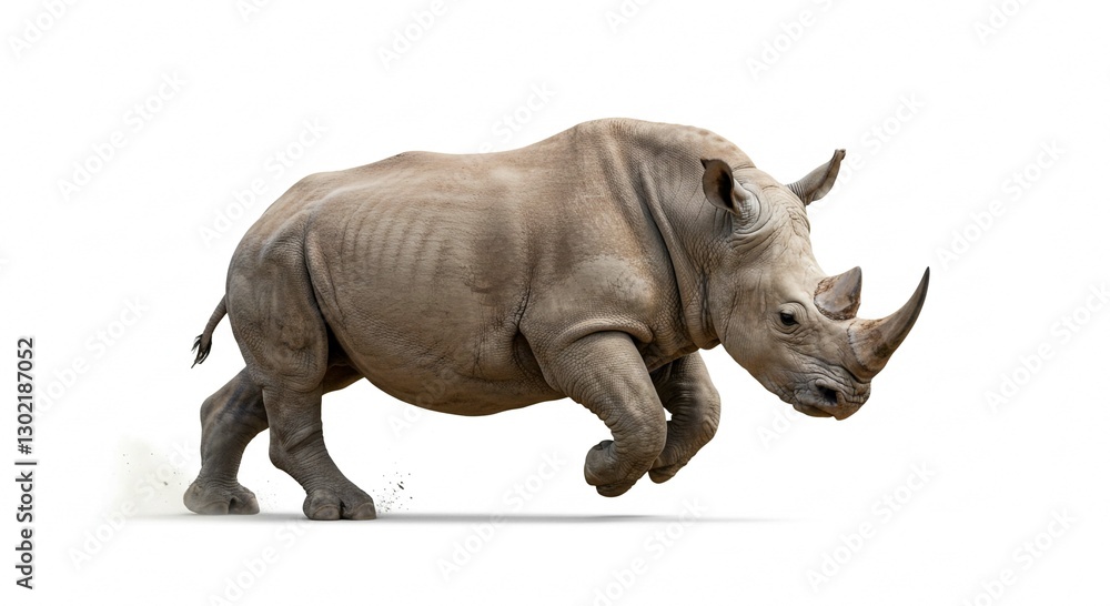 Obraz premium Powerful White Rhinoceros Charging Wildlife Animal Running Isolated on White Background
