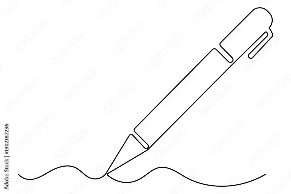 Obraz premium Continuous one line drawing of pen writing symbol outline vector illustration