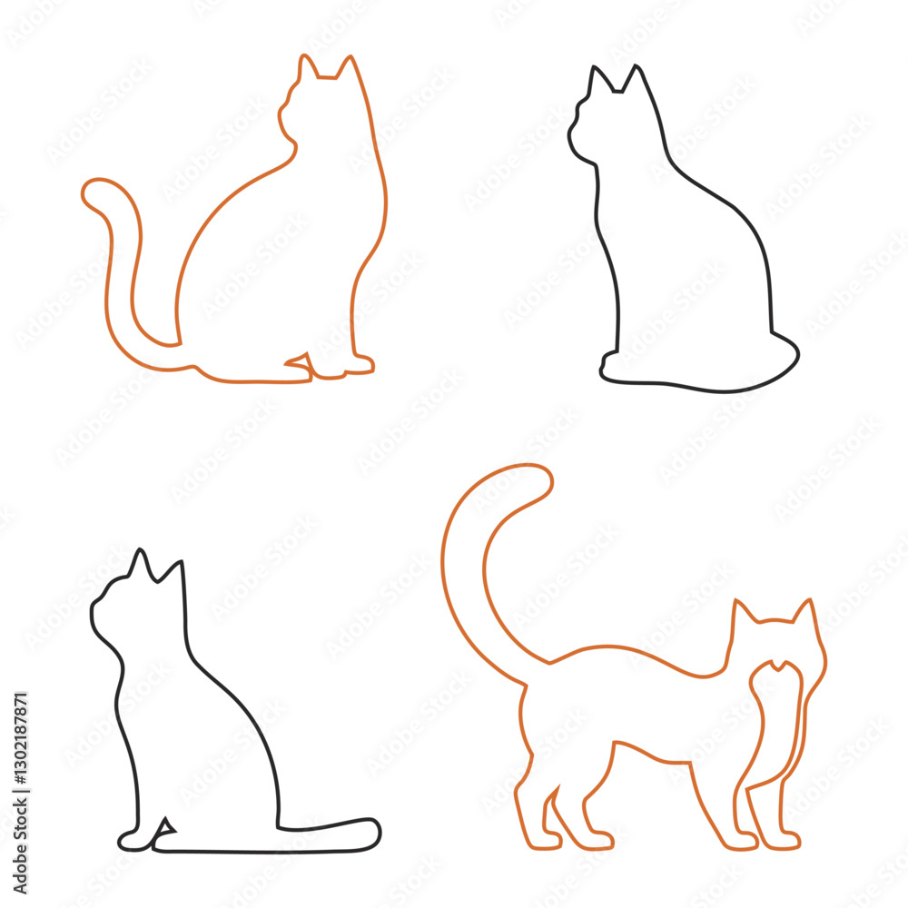 Four cute cat icons. Two ginger cats. Two black cats. Four cute cat icons. Two ginger cats. Two black cats.